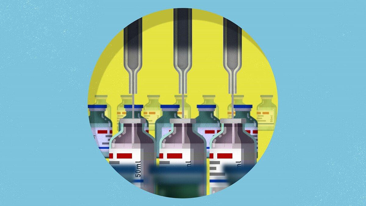 Vaccines on a conveyor belt