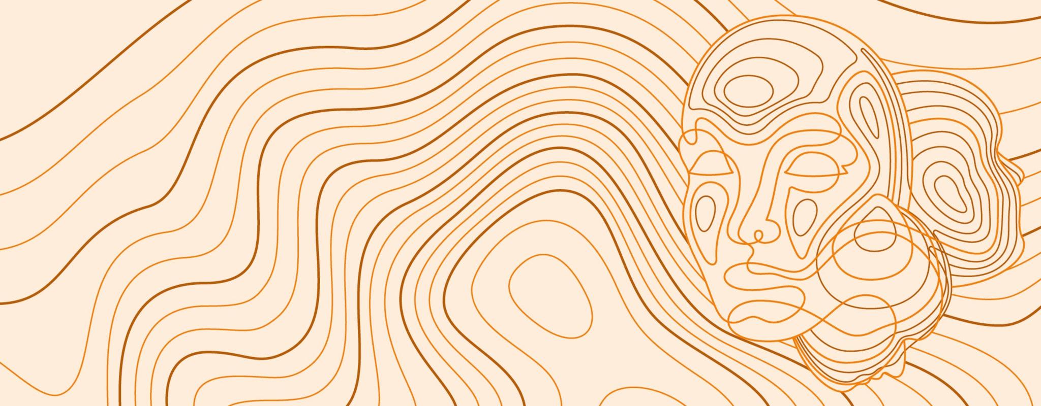 A graphic image with swirling lines that form a face to the right.