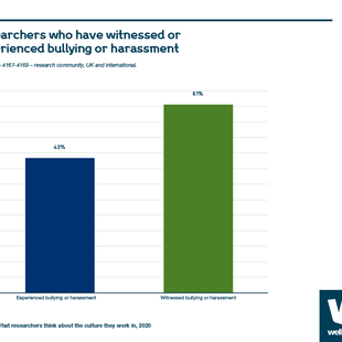 Chart showing percentage of researchers who have witnessed or experienced bullying or harassment