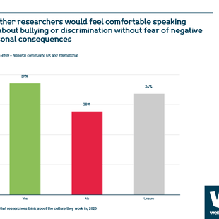 Chart showing percentage of researchers who would feel comfortable speaking out about bullying or discrimination without fear of negative personal consequences
