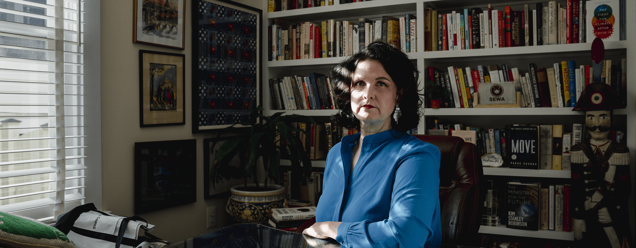 A portrait of Kathy Baughman McLeod in her office