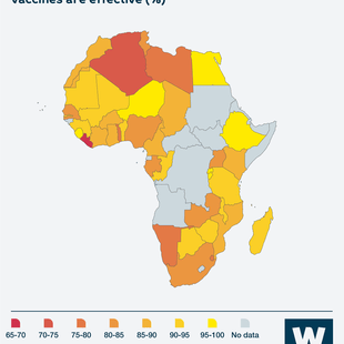 Map showing share of people in different African countries who agree that vaccines are effective